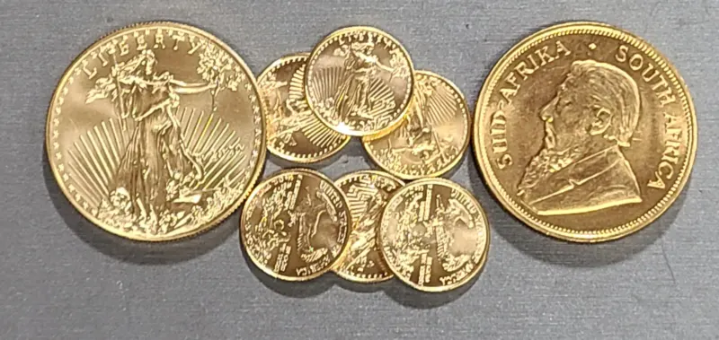 Krugerrand and American Gold Eagle gold coins at Apex Gold Silver Coin, Winston-Salem